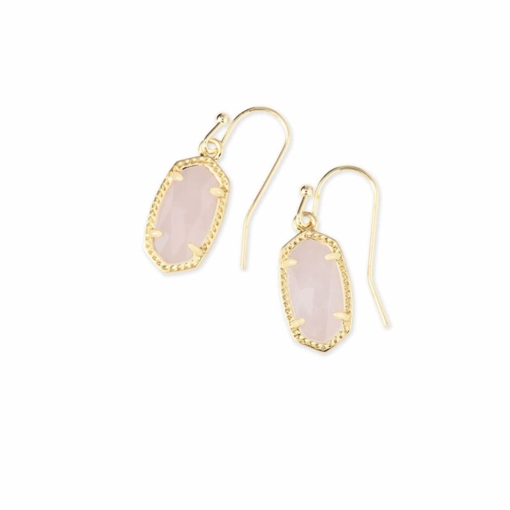 Kendra Scott Lee Gold Drop Earrings in Rose Quartz